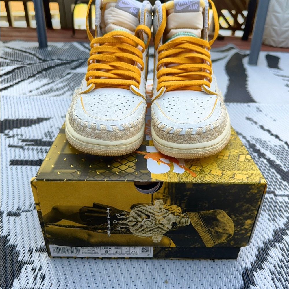 Jordan Nike Union Bephies Beauty Supply' White and Yellow Sneakers